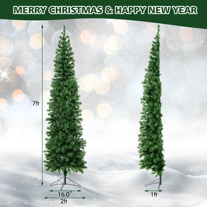 Goflame 7ft Prelit Half-Shape Christmas Tree, Space-Saving Slender Artificial Xmas Tree with 150 LED Lights - GoflameUS
