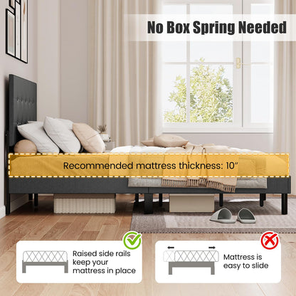 Goflame Queen Bed Frame Linen Upholstered Platform Bed with Button Tufted Headboard