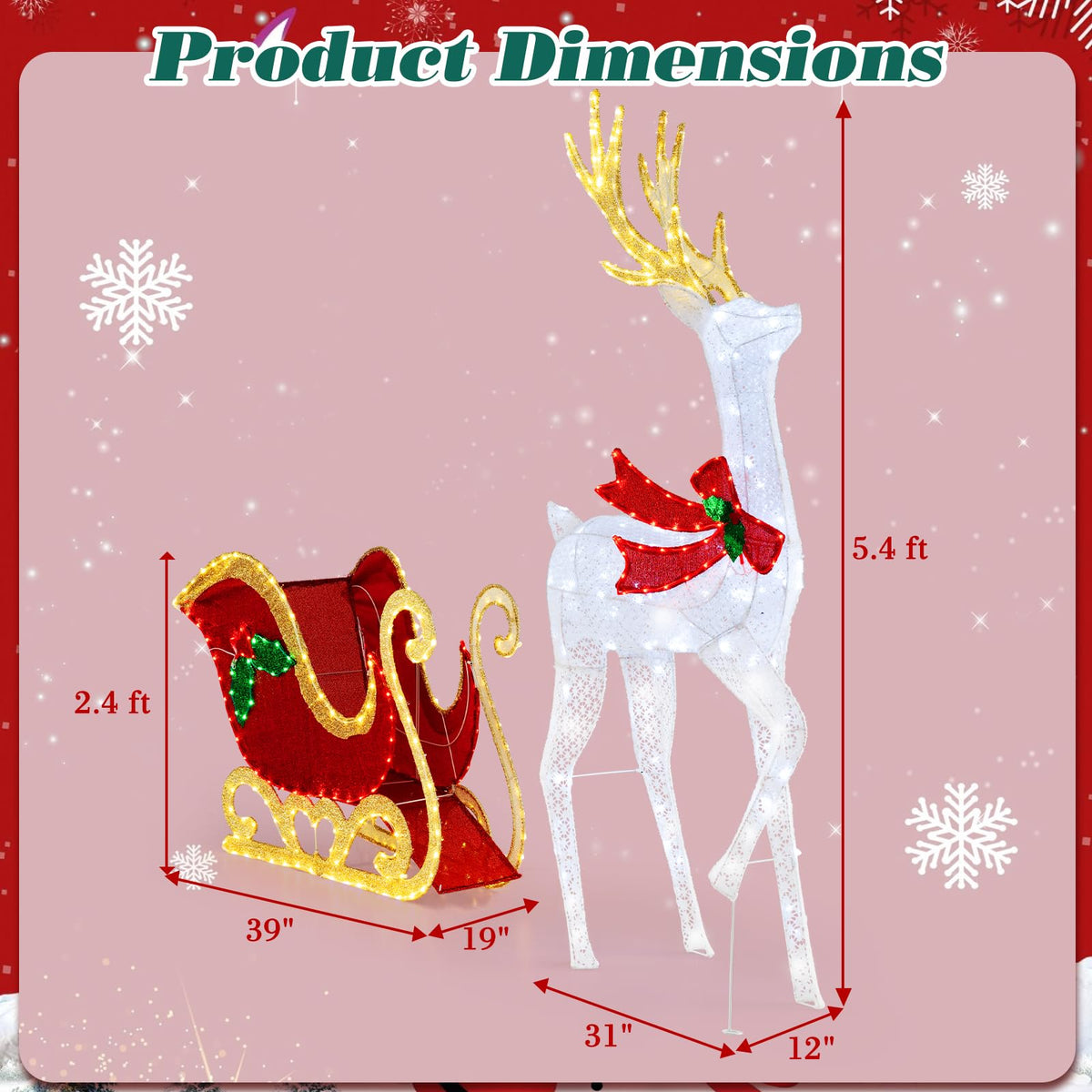 Goflame Lighted Christmas Reindeer & Sleigh Set, Light-up Xmas Decorations with 462 LED Lights
