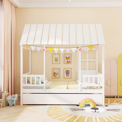 Goflame Twin House Bed with Trundle Bed Twin