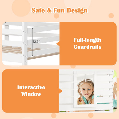 Goflame White Wood Bunk Bed Twin Over Twin with Ladder and Guardrail