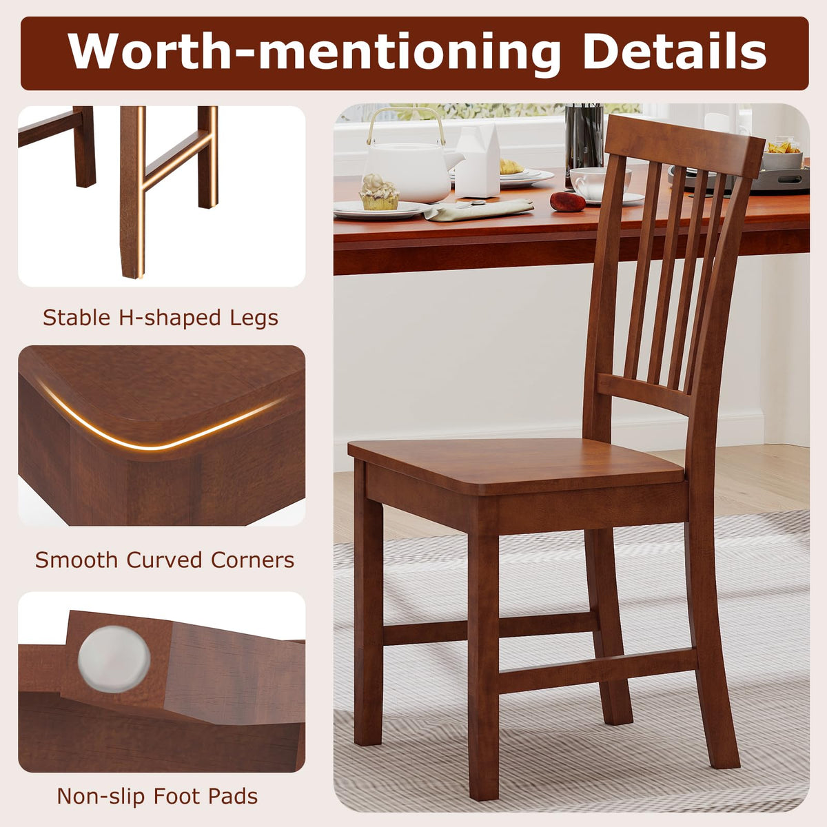 Goflame Set of 4/ 2 Dining Room Side Chair w/High Slat Back, Wood Legs