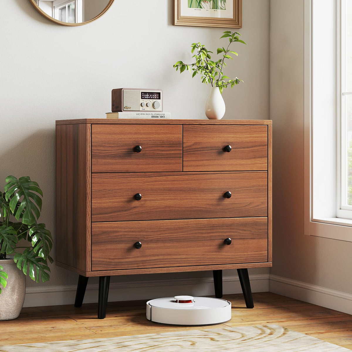 Goflame 4-Drawers Dresser for Bedroom | Wide Wooden Chest Drawers with Anti-Toppling Devices