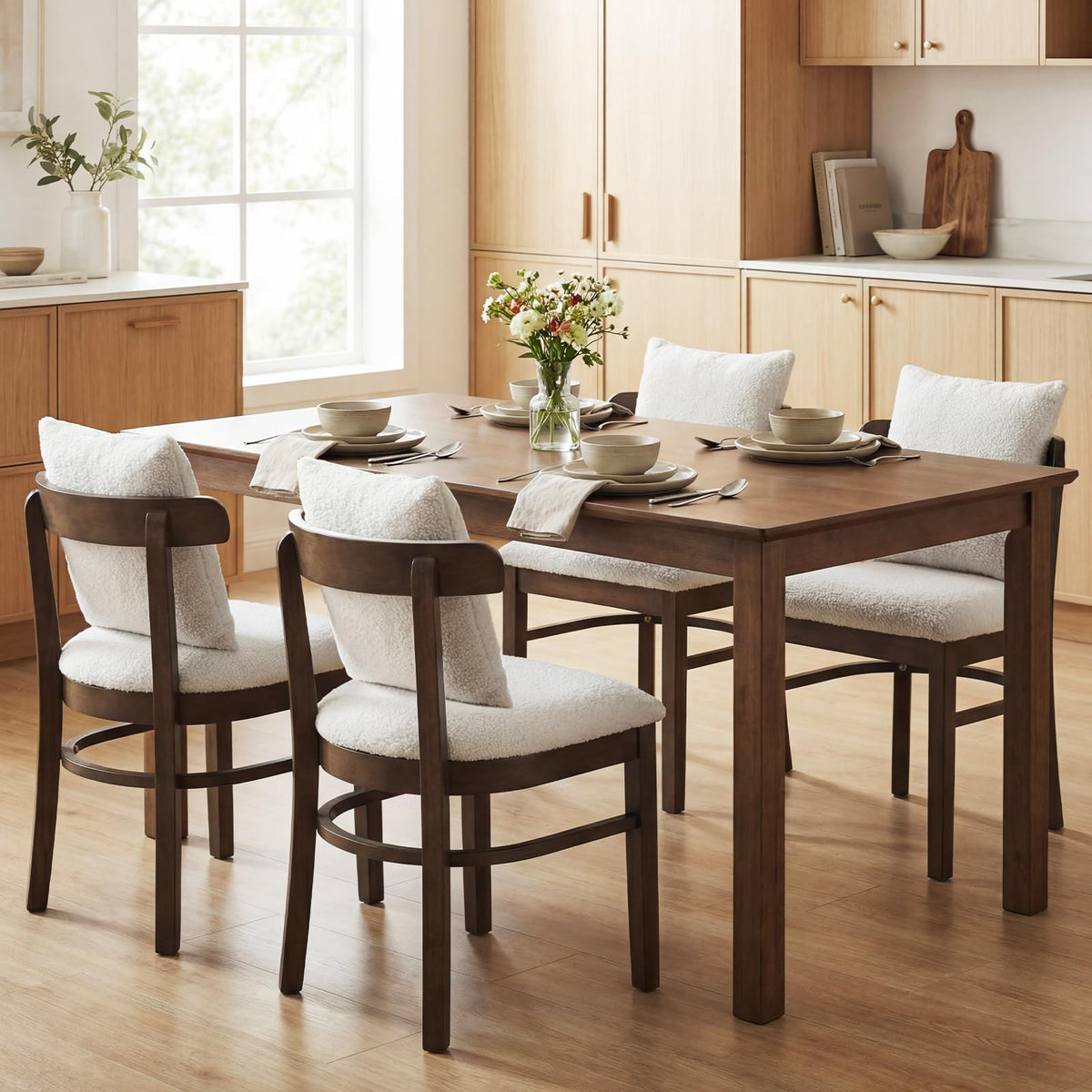 Goflame Wood Dining Chairs Set of 2/4 w/Removable Pillow