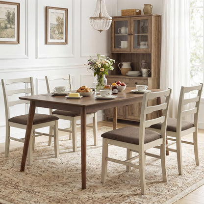 Goflame Wood Farmhouse Upholstered Kitchen Chairs with Ladder Back Design (2/4)