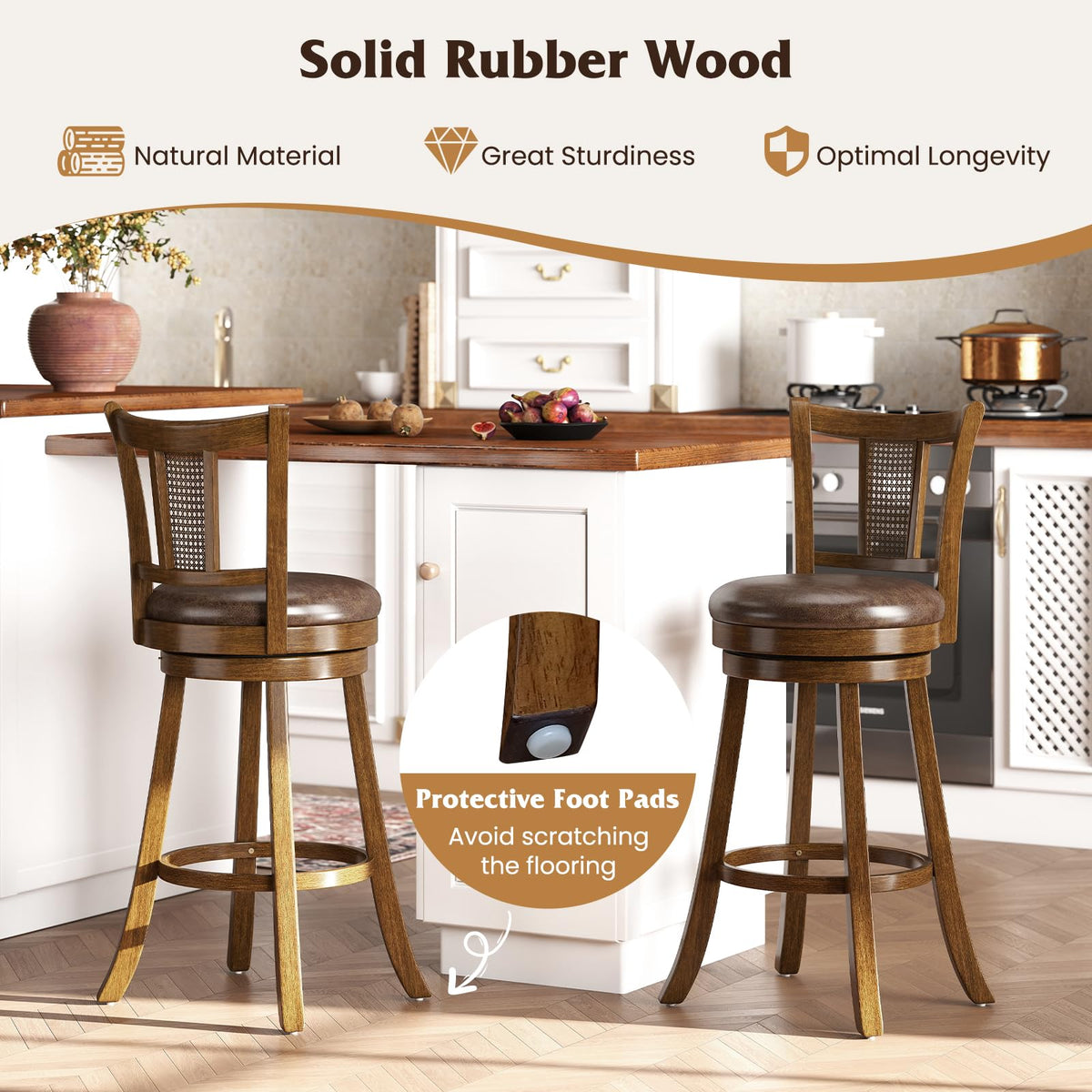Goflame 30" Upholstered Leathaire Farmhouse Barstools for Kitchen Island Dining Room Pub