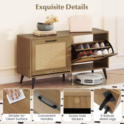 Goflame Rattan Shoe Cabinet with 2 Flip Drawers