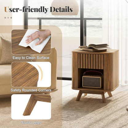 Goflame Mid Century Modern Nightstand Set of 1/2 Fluted Bedside Table