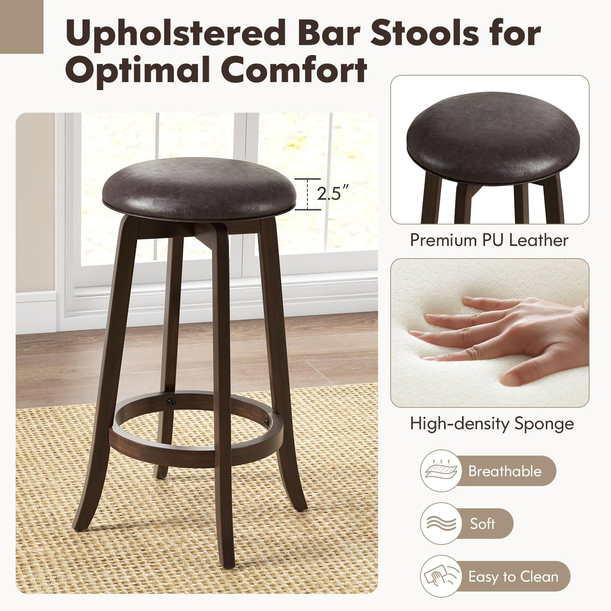 Goflame Bar Stools Set， 29"/ 24" Bar Height Bar Stools w/ 360° Swivel Round Seat & Footrest