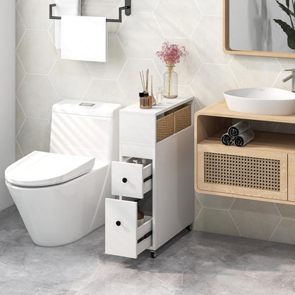 Goflame Small Bathroom Storage Cabinet - Slim Bathroom Organizer with Wheels, 2 Drawers, 2 Baskets