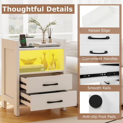 Goflame LED Nightstand with Charging Station Set of 1/2 Bedside Table