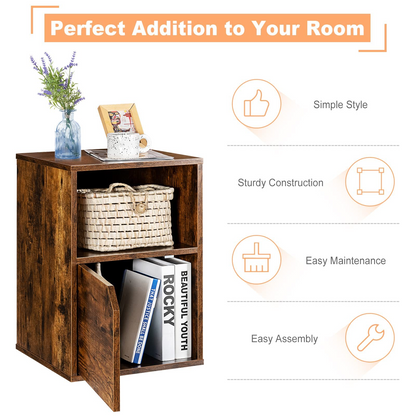 Goflame Set of 2 Nightstands, End Table Bedside Table w/Storage Cabinet and Open Shelf