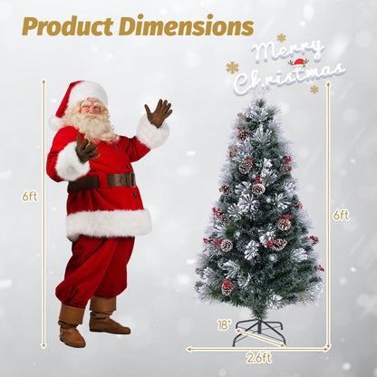 Goflame Pre-lit Fiber Optic Christmas Tree, Artificial Snowy Xmas Tree with 49 Cool White LED Lights