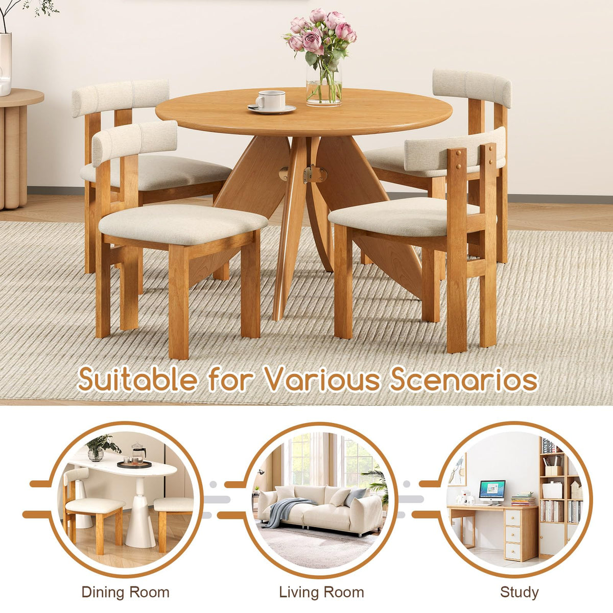 Goflame Modern Upholstered Accent Side Chairs with Curved Backrest