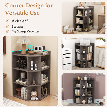 Goflame 3-Tier Corner Cabinet with Charging Station, Corner Shelf with 9 Cubbies, 2 USB Ports & 4 Outlets