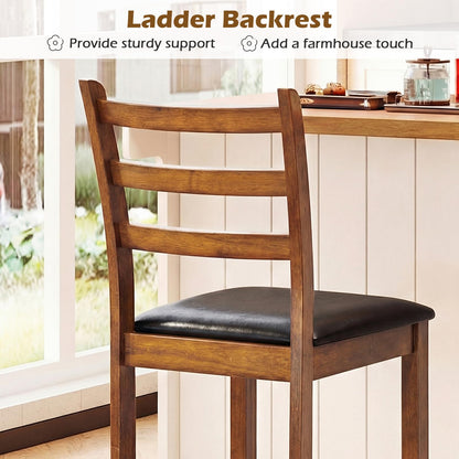 Goflame 24" Ladder Back Wood Counter Bar Stools Set of 2/4 Padded Faux Leather Upholstered Seat & Footrest