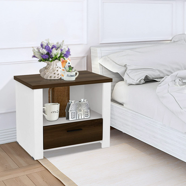 Goflame Nightstand, End Table with Glide Sliding Drawer & Open Cabinet, Modern Sofa Side Table for Living Room