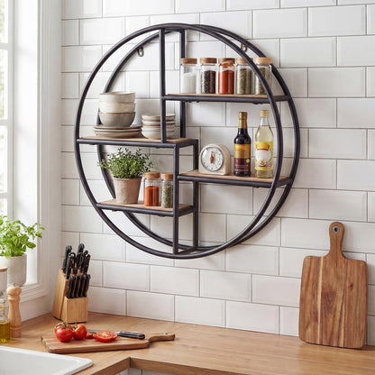 Goflame Industrial Style Round Wall Shelves for Living Room