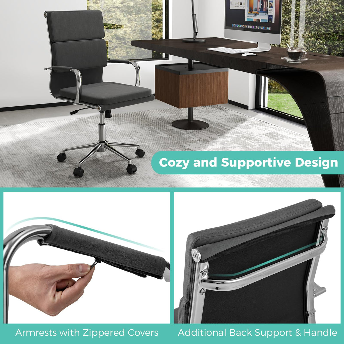 Goflame Ergonomic Office Chair Mid Back Fabric Desk Chair with Armrest