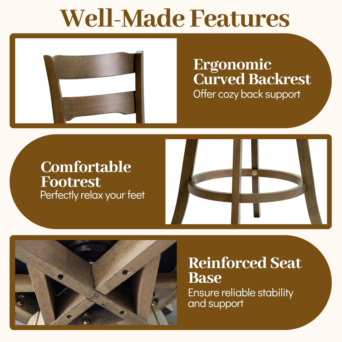 Goflame 30.5" Swivel Bar Stools Set of 2/4 with Fabric Upholstered Seat, High Back
