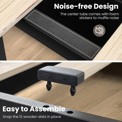 Goflame Full/Queen Size Bed Frame with 4 Storage Drawers & LED Lights, Headboard & Charging Station, Wooden Slats, Easy Assembly, Grey