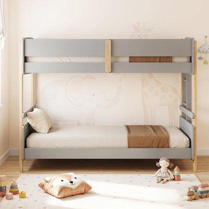 Goflame Twin Over Twin Bunk Bed with Ladder for Kids Teens Bedroom