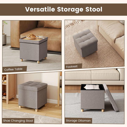 Goflame 18 Inches Ottoman with Storage and Rubber Wood Legs