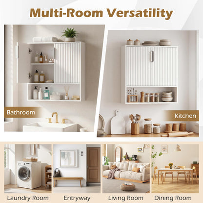 Goflame Fluted Bathroom Wall Cabinet | Over-the-Toilet Medicine Cabinet w/ 2 Doors