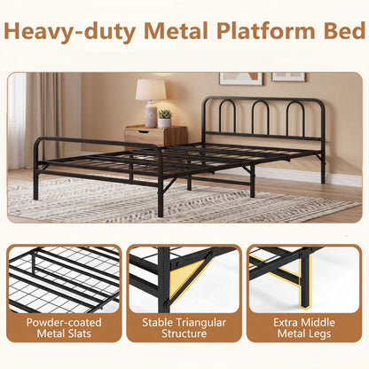 Goflame Foldable Metal Twin Bed Frame with Headboard and Footboard
