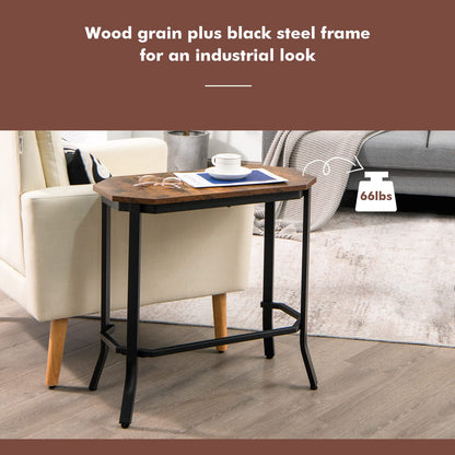 Goflame Narrow End Table w/Rustic Wood Grain & Stable Steel Frame, 25.5"x12.5"x24.5" Rustic Brown
