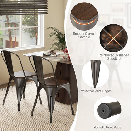Goflame Metal Dining Chairs Set of 4, Stackable Kitchen Chairs with Wood Seat & Removable Backrest