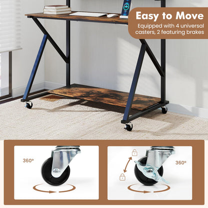 Goflame Rolling Computer Desk with Charging Station