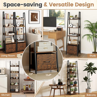 Goflame 5-Tier Industrial Ladder Bookshelf with Removable Fabric Drawer (1/2)