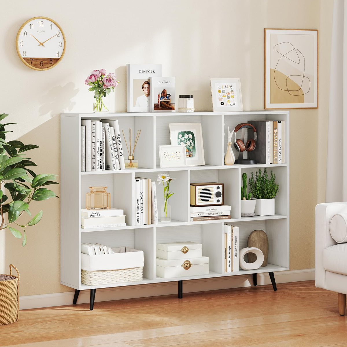 Goflame 10 Cube Bookcase with 5 Metal Legs for Living Room