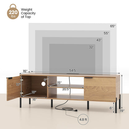 Goflame TV Stand for TVs up to 65”, Entertainment Center with Charging Station, 2 Cabinets, Open Shelves, 6 Sturdy Metal Legs