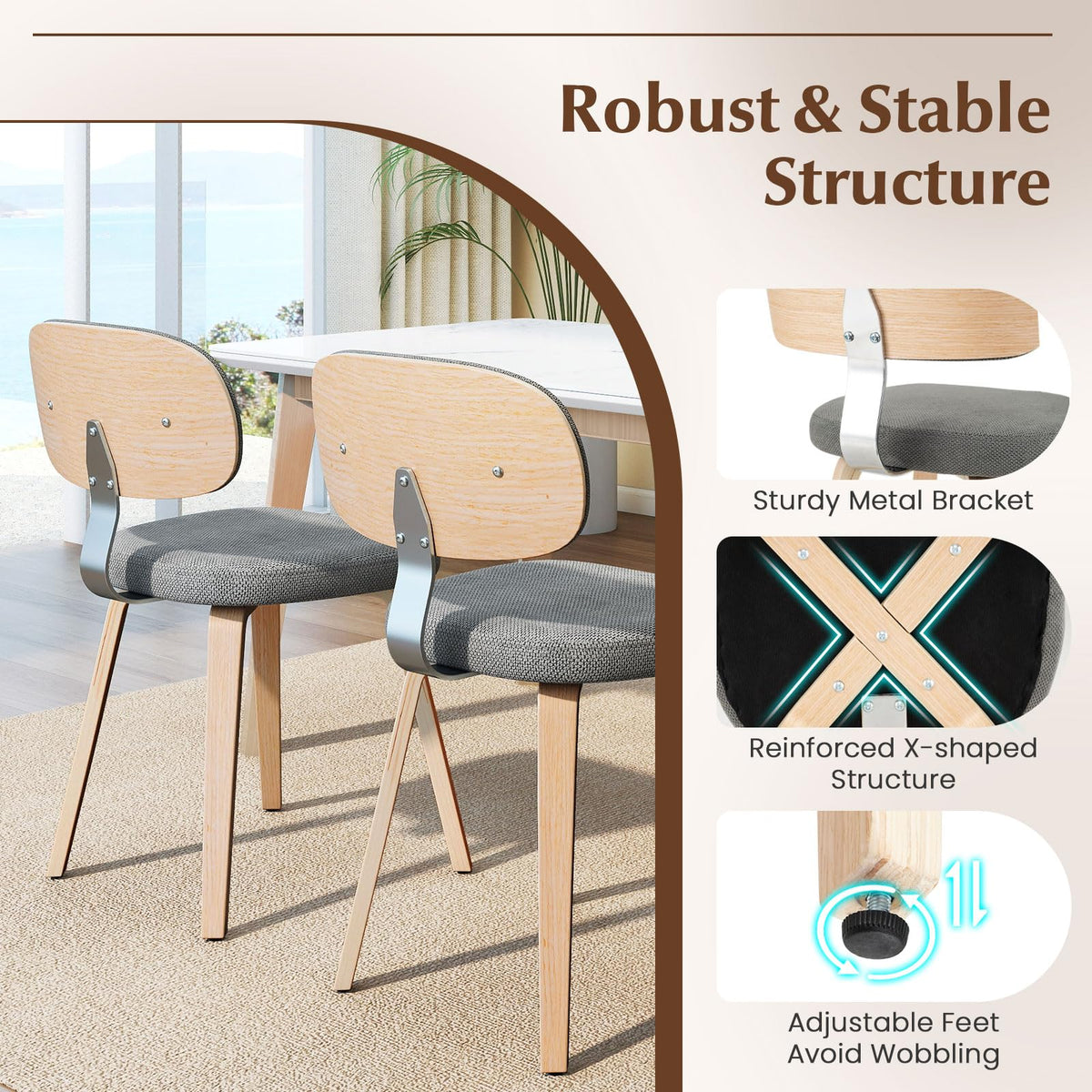 Goflame Wooden Dining Chairs Set of 2/4 Fabric Upholstered Kitchen Chairs
