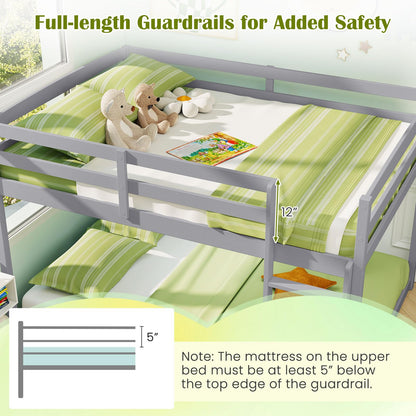 Goflame Full Over Full Bunk Bed Solid Wood Kids Bunk Bed with Full-Length Guardrails