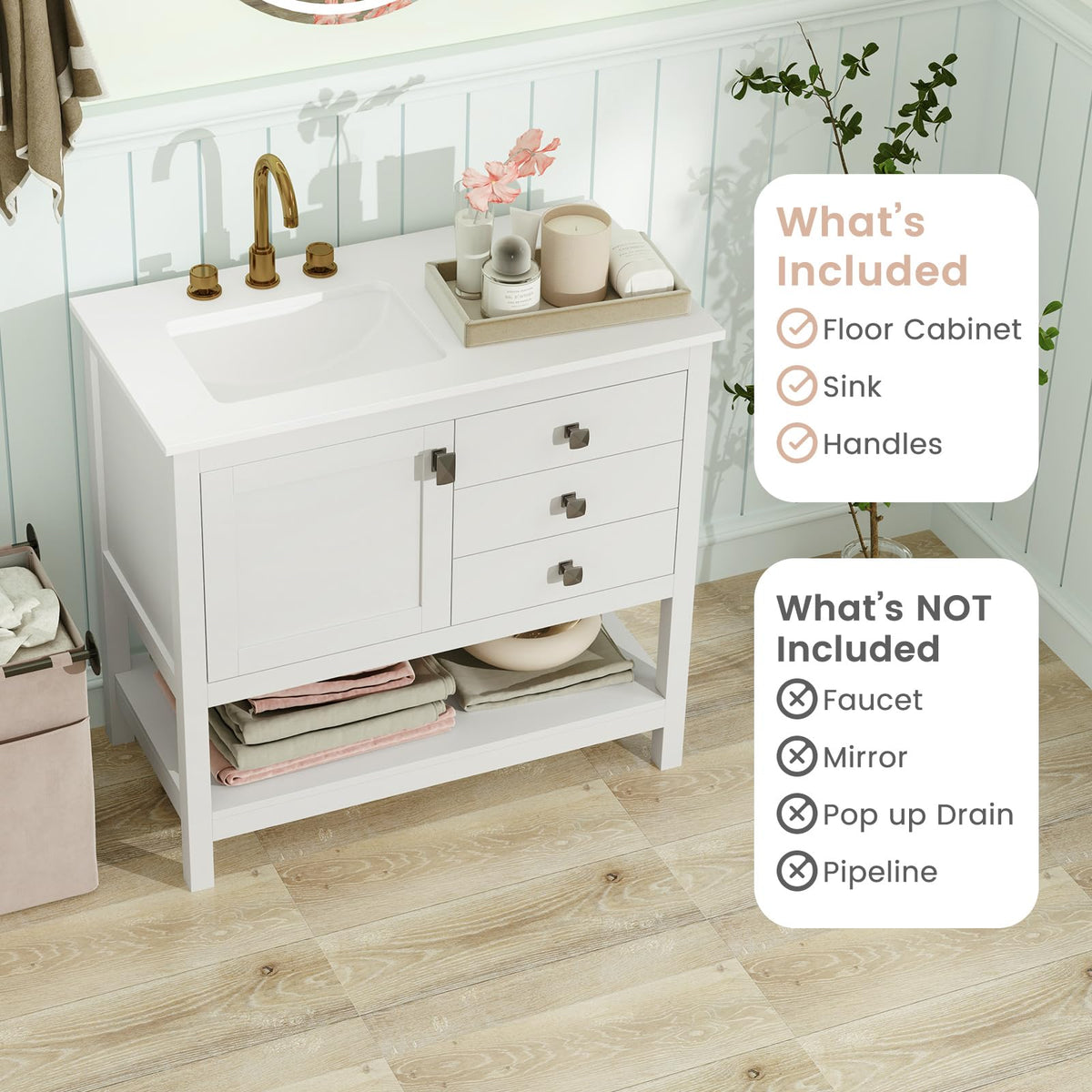 Goflame Bathroom Vanity with Ceramic Sink