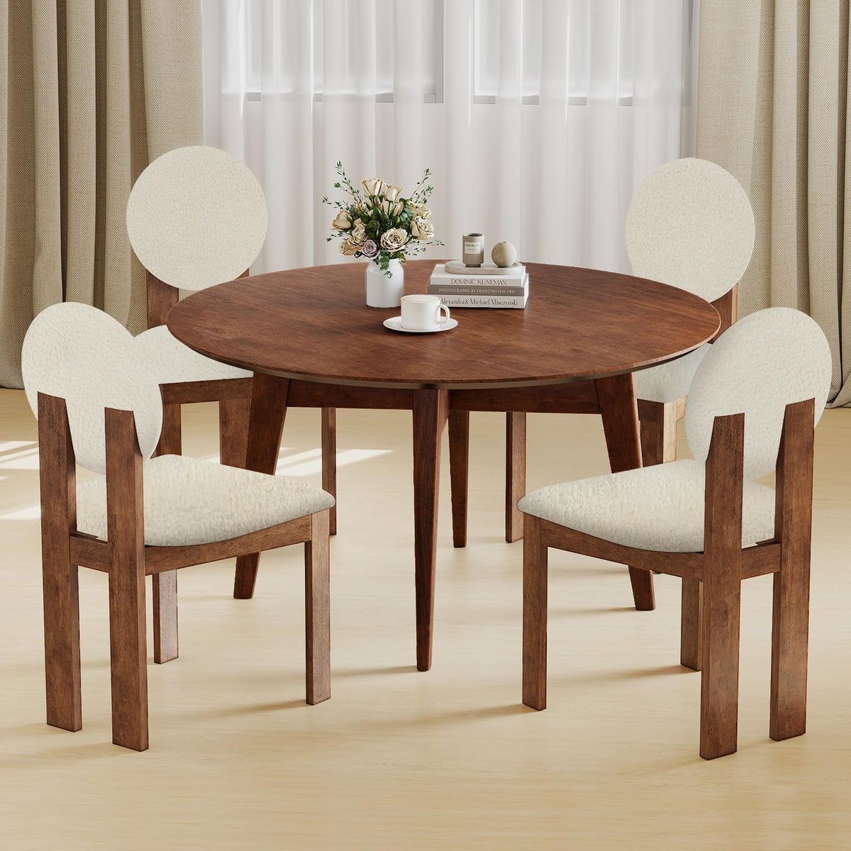 Goflame Sherpa Dining Chairs Set of 2/4 Mid Century Modern Kitchen Chairs w/Rubber Wood Legs