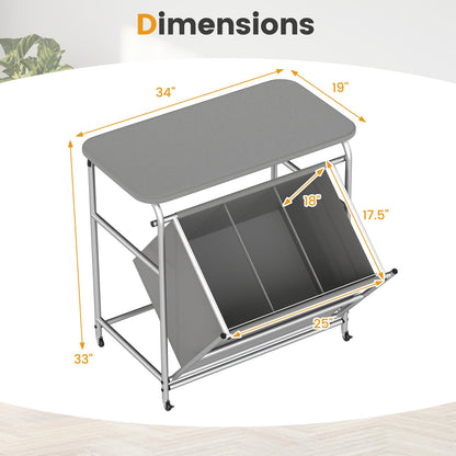 Goflame Laundry Sorter with Foldable Ironing Board 3 Section Tilt Out Laundry Hamper with Removable Bags