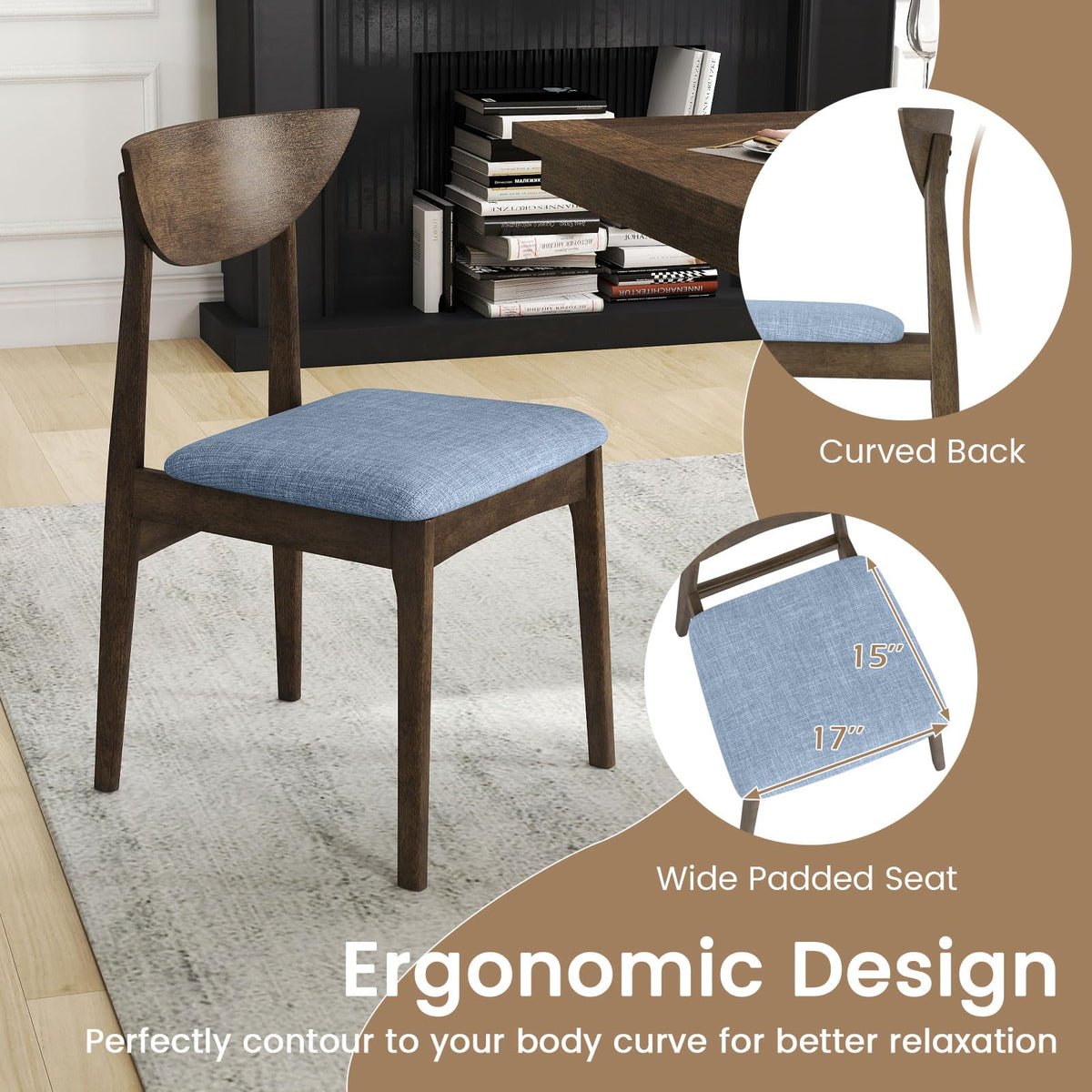 Goflame Wooden Dining Chairs Set of 2/4 Linen Fabric Upholstered Kitchen Chairs