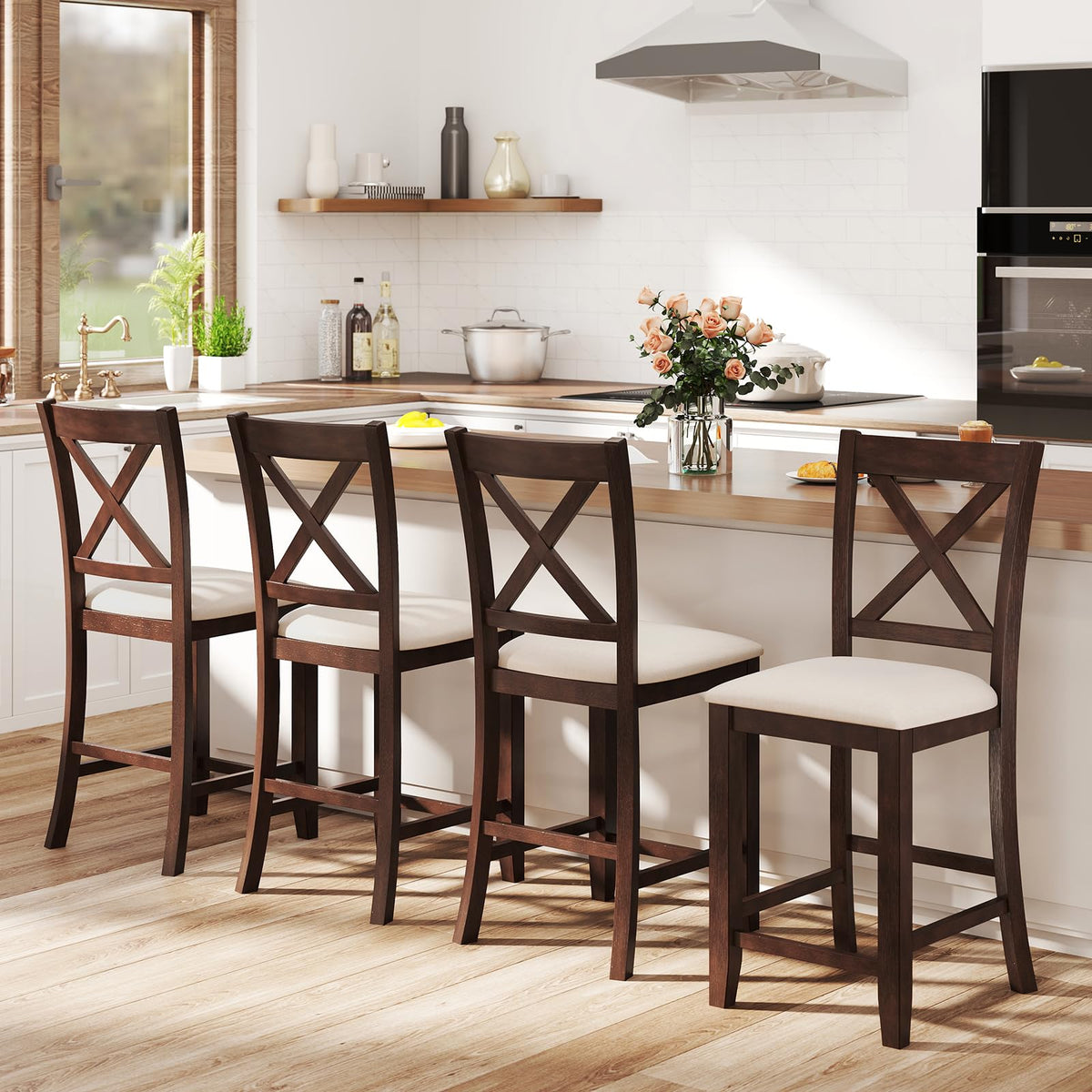 Goflame Farmhouse Counter Height Bar Stools with Footrest (2/4)