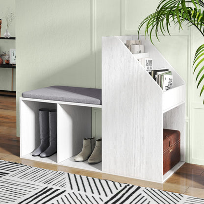 Goflame Shoe Storage Bench, Entryway Bench w/Side Holder & Padded Seat Cushion, 3 Storage Compartments