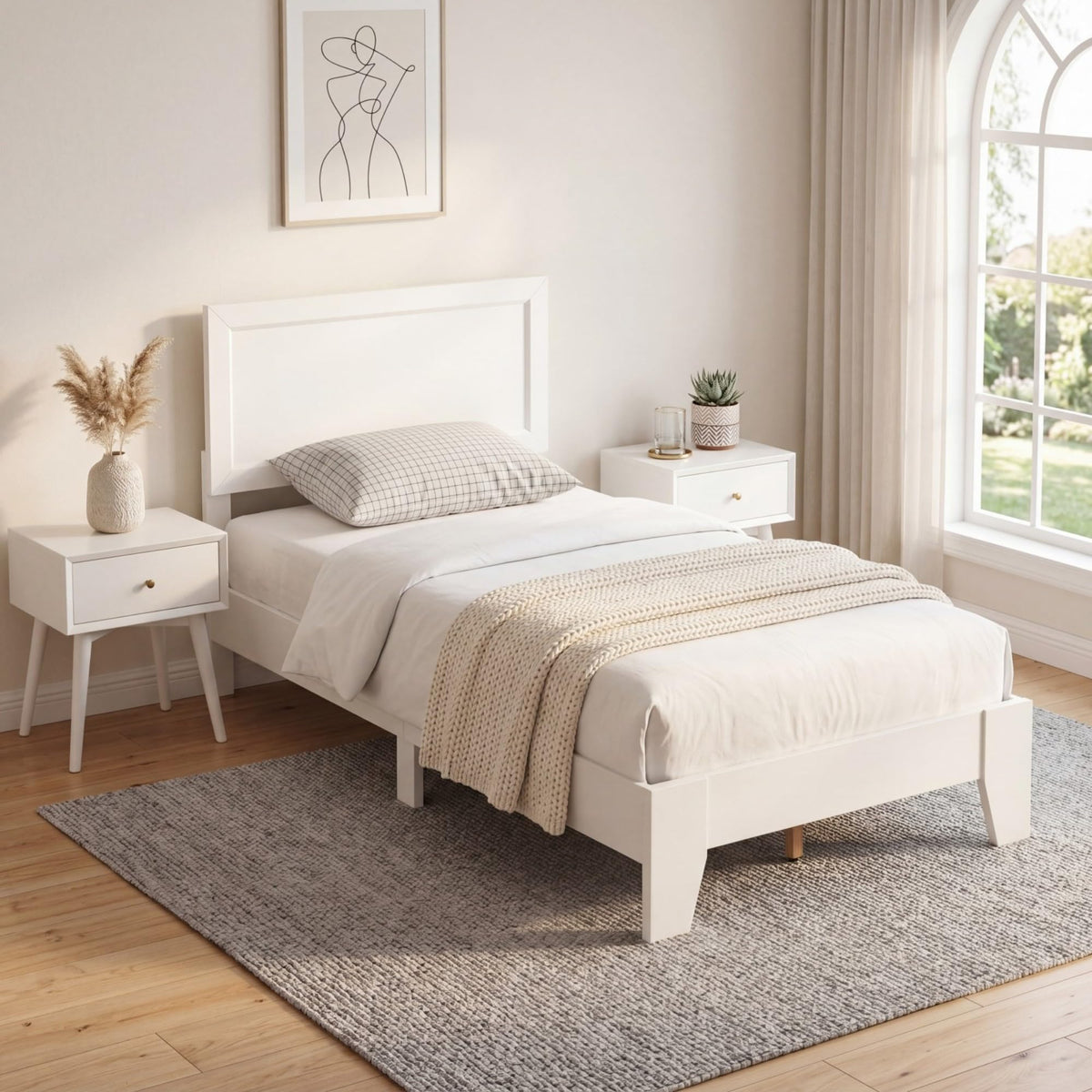 Goflame Twin/Full/Queen Size Wooden Bed Frame with Wood Slat Support