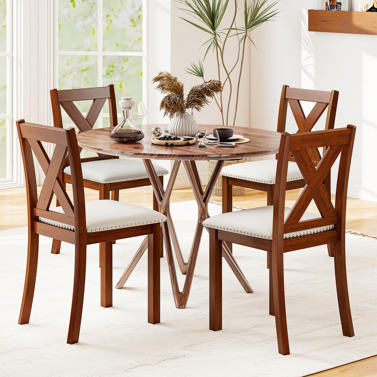 Goflame Wooden Dining Chair Set of 2/4 with Padded Seat and Curved Back