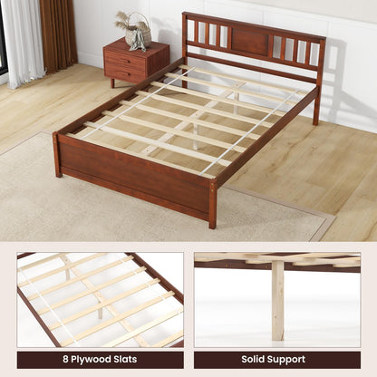 Goflame Solid Wood Platform Bed Frame, Mid Century Full Bed Frame with Headboard