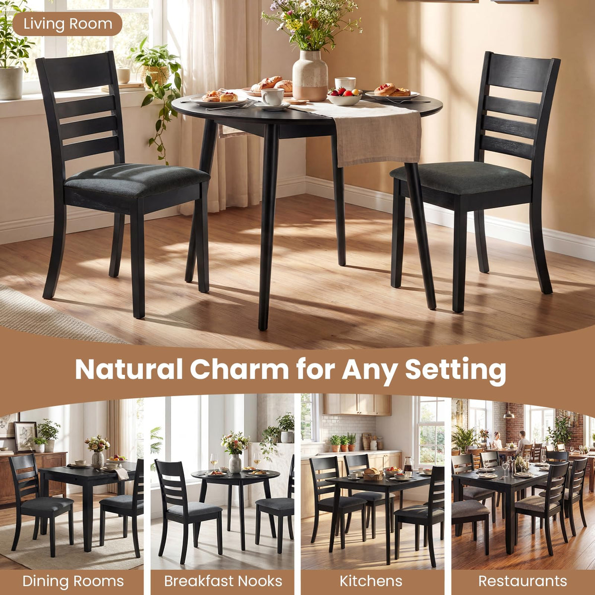 Goflame Wooden Upholstered Kitchen Chair w/Rubber Wood Frame (2/4)