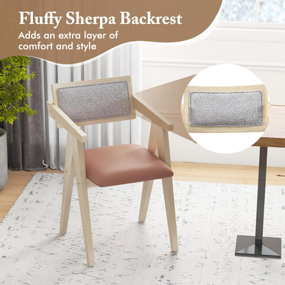 Goflame Wooden Dining Chairs Set of 2, Mid Century Upholstered Kitchen Chairs w/Leathaire Seat Cushions
