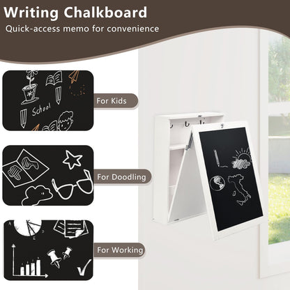 Goflame Foldable Wall Mounted Desk with Storage Shelves Hooks & Chalkboard