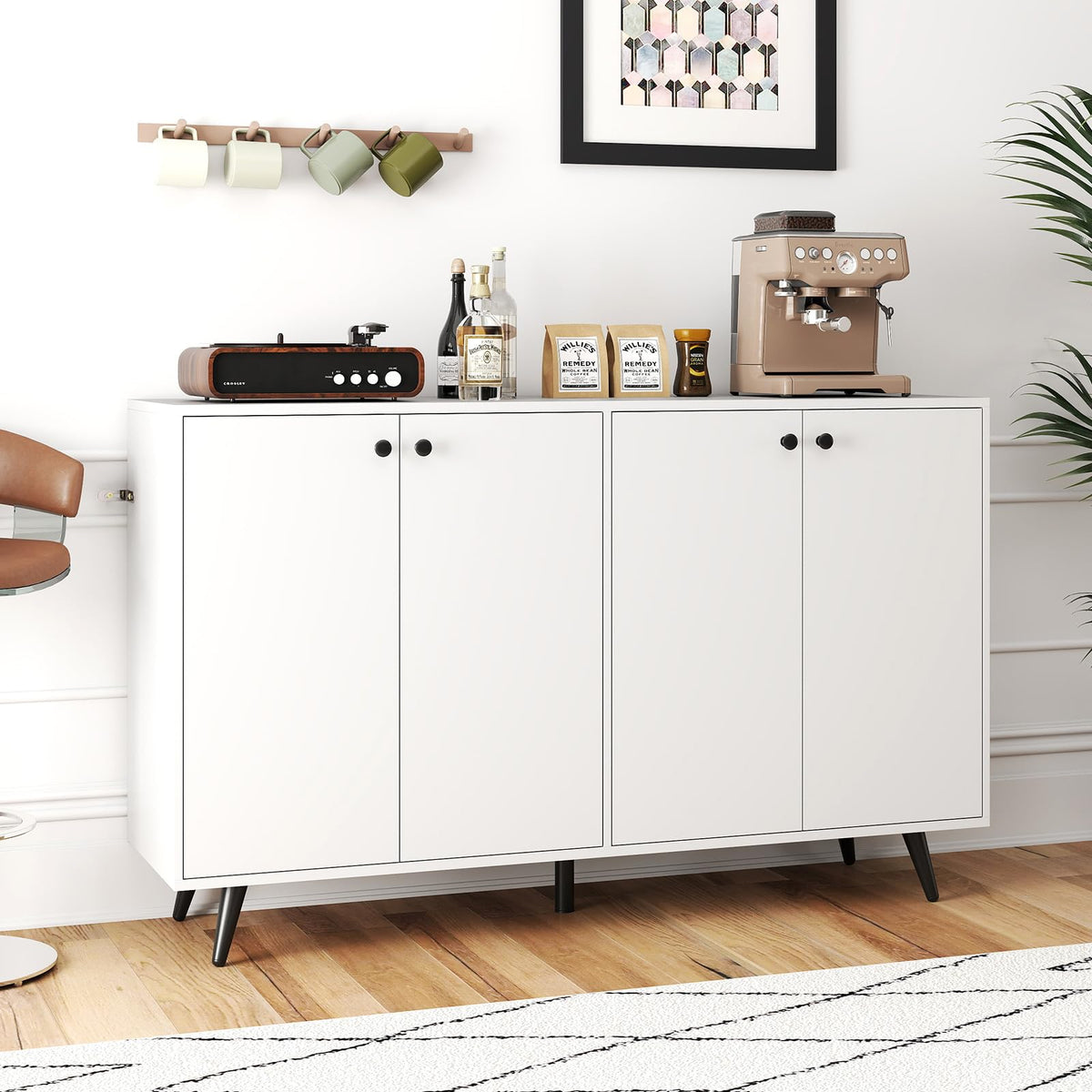 Goflame Buffet Sideboard 4-Door Storage Cabinet with 5-Position Adjustable Shelves
